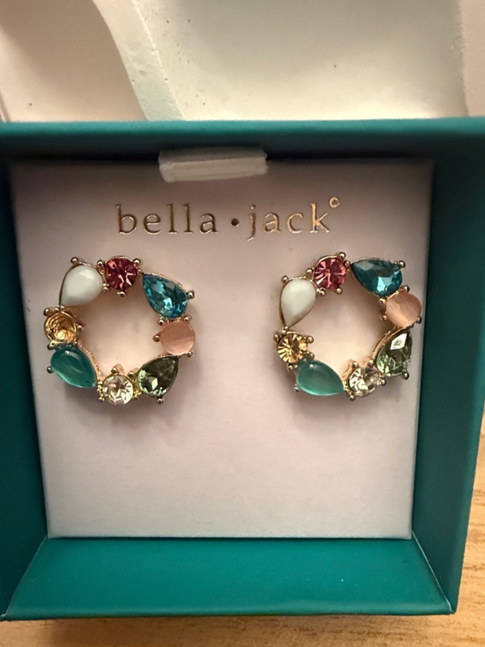 Bella Jack Multi Color Stone Wreath Stud Gold Tone Earrings - Picture 2 of 5